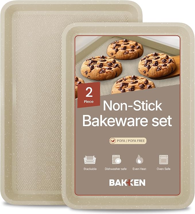 Diamond Bottom Cookie Sheet Set of 2, Nonstick White Marble Carbon Steel Baking by Unknown
