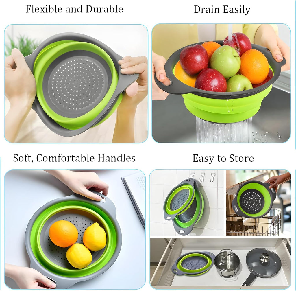 UVB Collapsible Colander Set, Space-Saving Foldable Kitchen Strainer