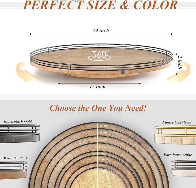 24" Lazy Susan Oak Wood Turntable Organizer - Image 6