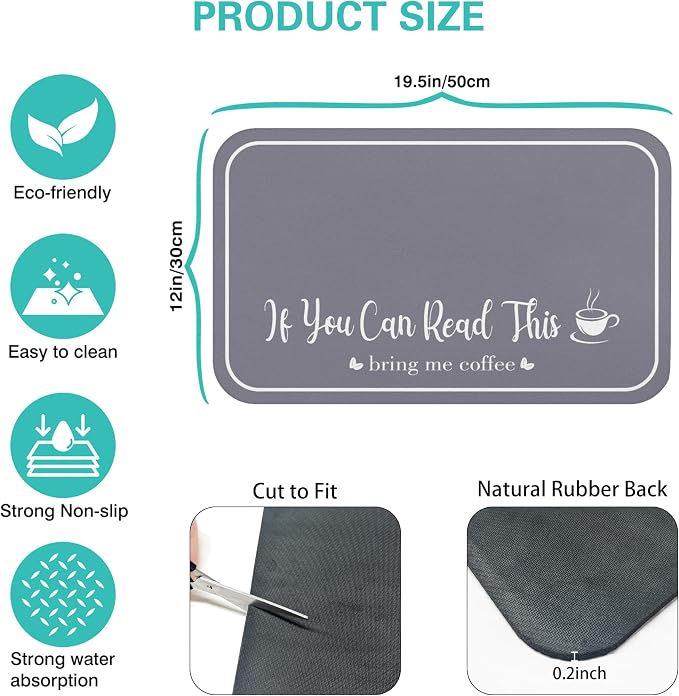 Coffee Bar Mat for Countertops 19inx12in, Absorbent Hide Stain Anti-Slip Cafe - Image 5