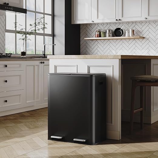 WLIVE 2 x 8 Gallon Stainless Steel Dual Trash Can, Double Trash Can Kitchen - Image 2