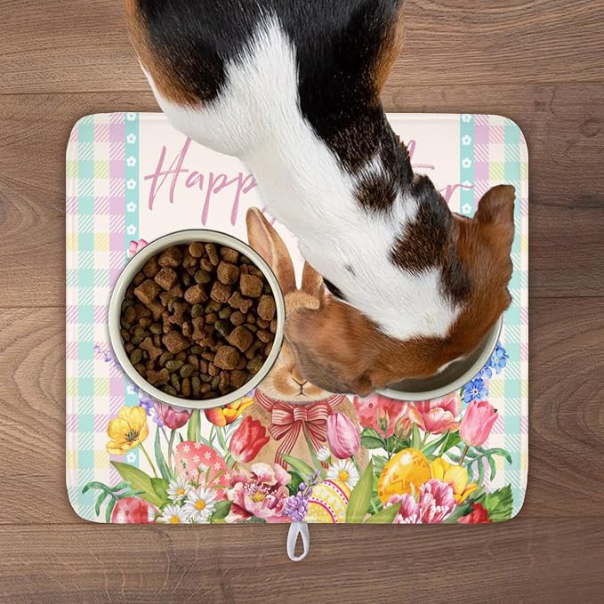 Easter Bunny Dish Drying Mat for Kitchen Counter Happy Easter Rabbit Floral - Image 9