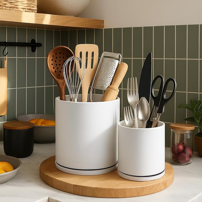 D'vine Dev 360° Rotating Utensil Holder Set – 7.2"+5" Kitchen Utensil Crocks - Image 5