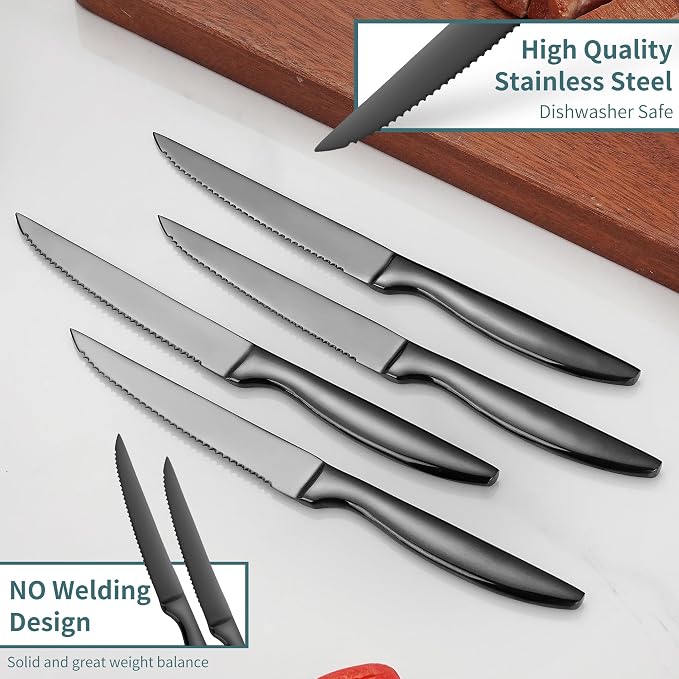 SuperCook Black Steak Knives of 12, High End Stainless Steel Steak Knives Set - Image 4