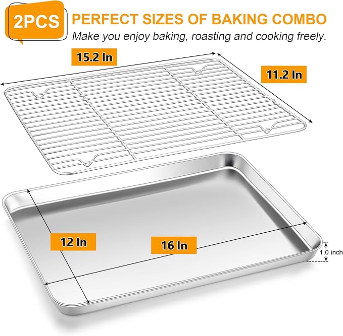 Homikit Baking Sheet with Wire Rack, Metal Baking Tray Jelly Roll Pan with - Image 2
