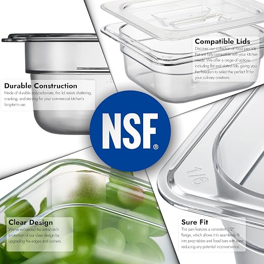 CURTA 6-Pack 1/6 Size 2.5" Deep NSF Polycarbonate Food Pans | Dishwasher & - Image 5