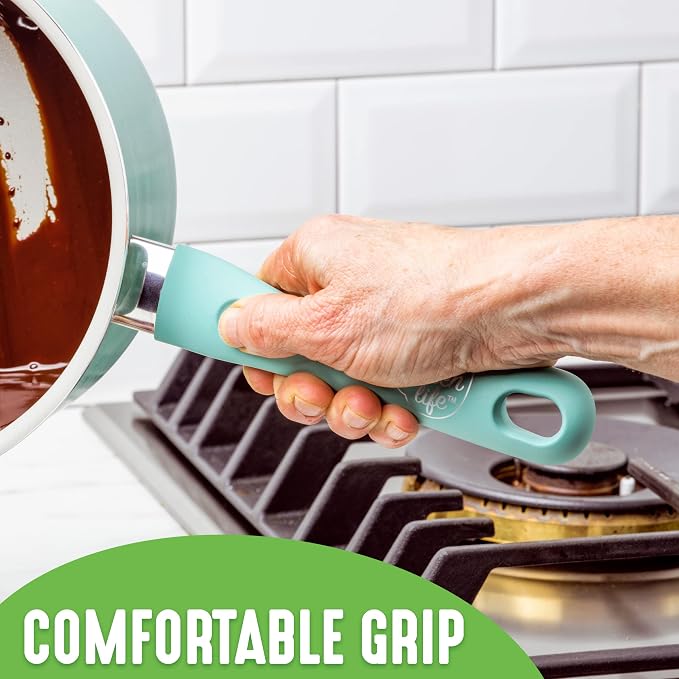GreenLife Soft Grip Diamond Sandstone Healthy Ceramic Nonstick, 2QT Saucepan Pot - Image 5