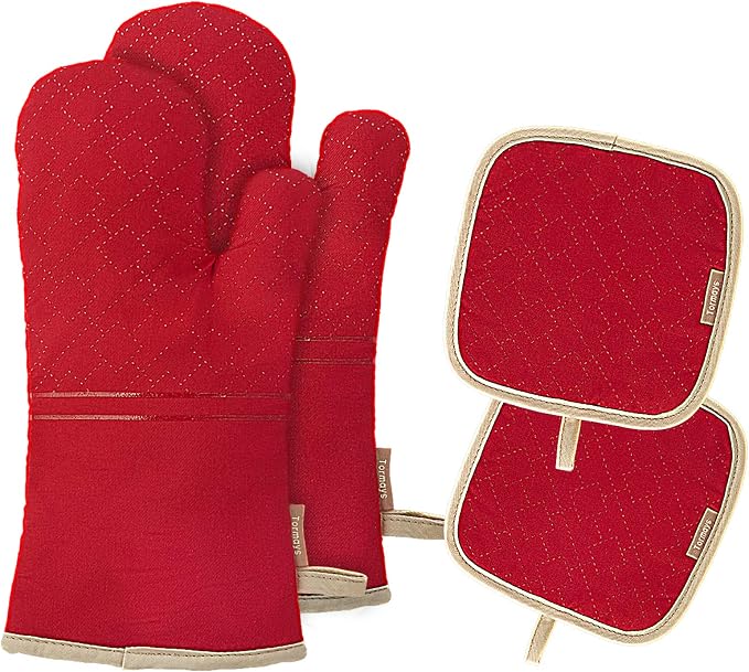 4Pcs Oven Mitts and Pot Holders Set, 572F Heat Resistant Oven Glove, Soft by Tormays