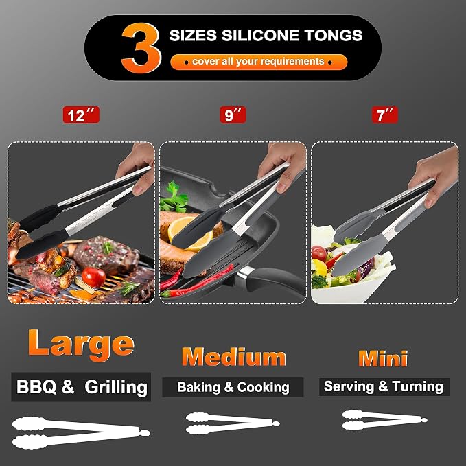 Anaeat Non-Stick Silicone Locking Tong Set of 3 - Image 6