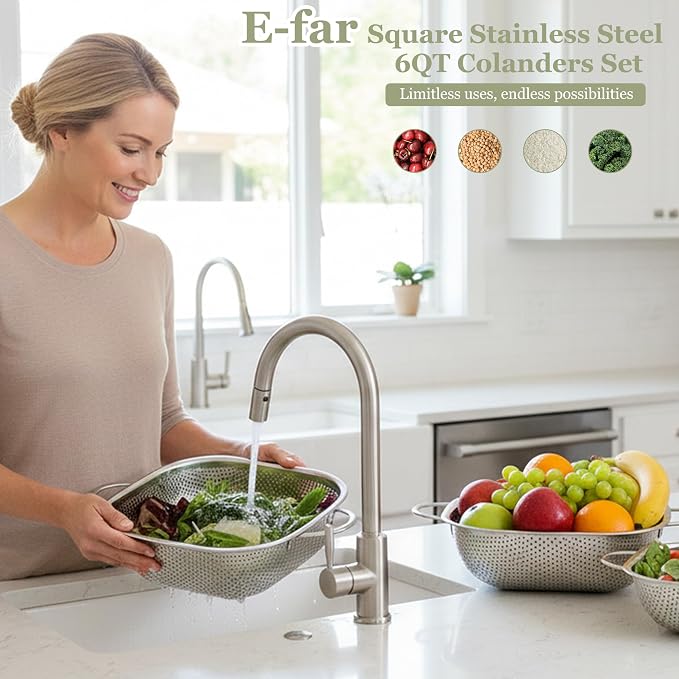 E-far 6QT Stainless Steel Colander - Image 7