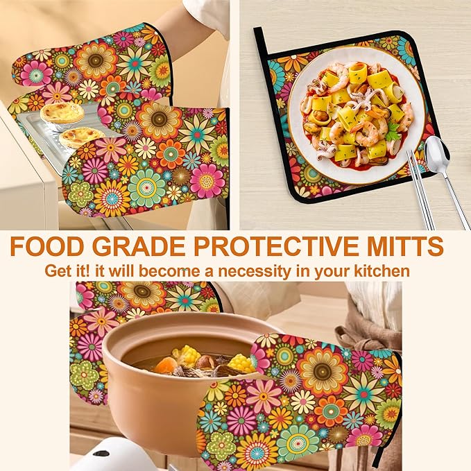 Mandala Flower Pattern Oven Gloves and Hot Pads Set - Image 5