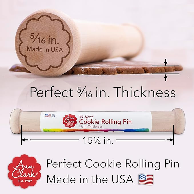 Perfect Cookie Rolling Pin 5/16-in. Fixed Depth Hardwood Made in the USA by Ann - Image 3