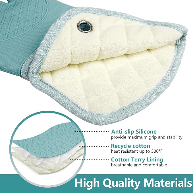 Professional Microwave Silicone Oven Mitts one Pair, Kitchen Mitten Set - Image 3