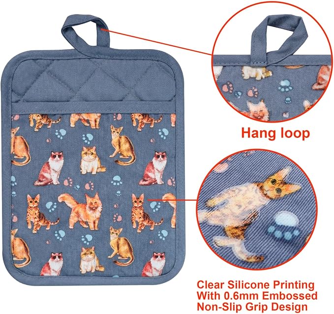 Pot Holders Set of 2 Heat Resistant 480 ℉Non Slip Clear Silicone Printed - Image 3