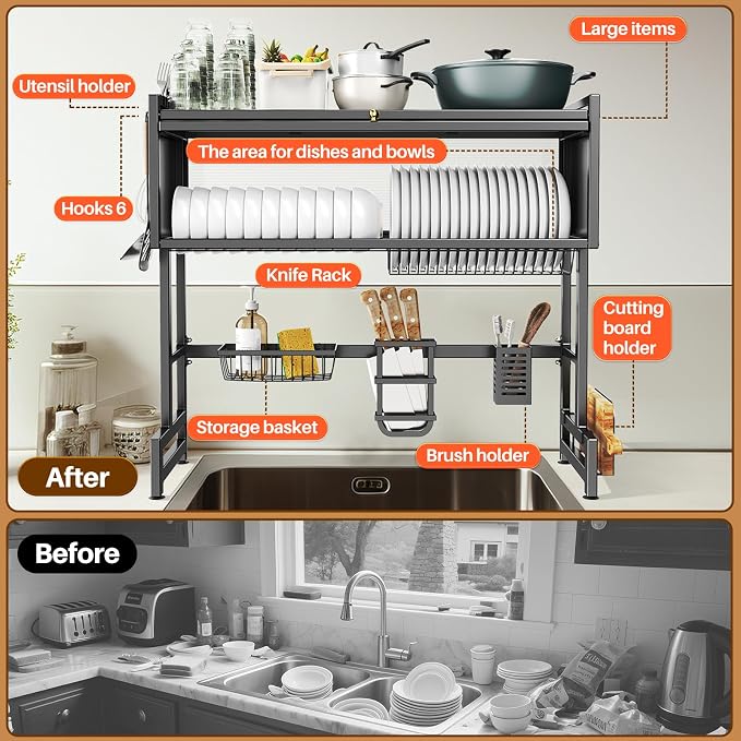 Over The Sink Dish Drainer Drying Rack 3 Tiers - Image 4