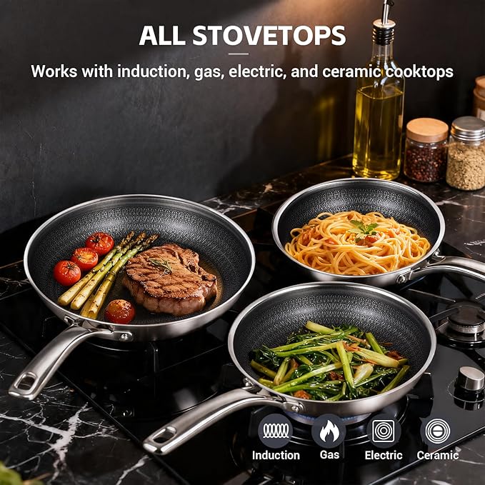 Ammeloo Hybrid Tri-Ply Stainless Steel Frying Pan Set, Non Stick Frying Pans - Image 8
