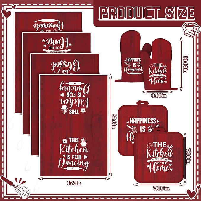 Leinuosen 8 Pcs Kitchen Towels and Oven Mitts Sets Pot Holders Dishcloths Set - Image 3
