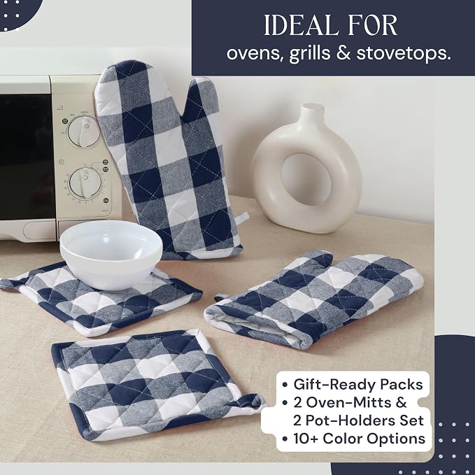 Oven Mitt & Pot Holder Buffalo Plaid Check 100% Cotton Heat Resistant Oven - Image 5