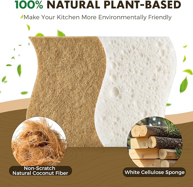 COBETE 12 Pack Natural Biodegradable Kitchen Non Scratch Sponges, Compostable - Image 2