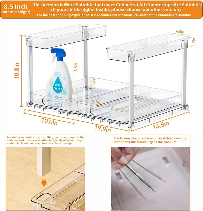 Yieach 2 Pack 14.5″ Deep Pull Out Under Sink Organizer, 10.8″ High 2 Tier Slide - Image 3