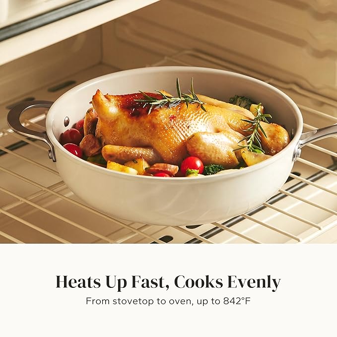 Redchef Ceramic Saute Pan with Lid, Nonstick Deep Frying Pan, 5QT Jumbo Cooker - Image 2