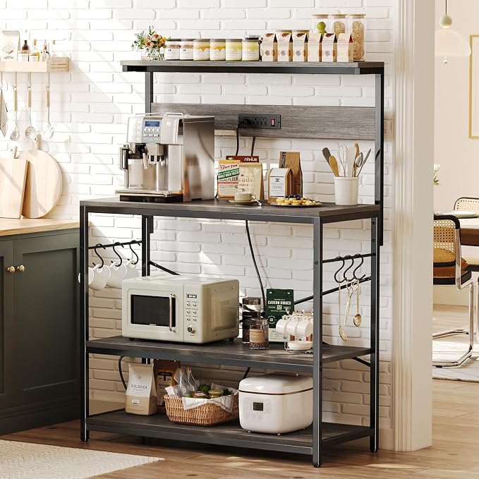 SUPERJARE Bakers Rack with Power Outlets, Microwave Stand, 39.4 X 14.3 Inch - Image 2