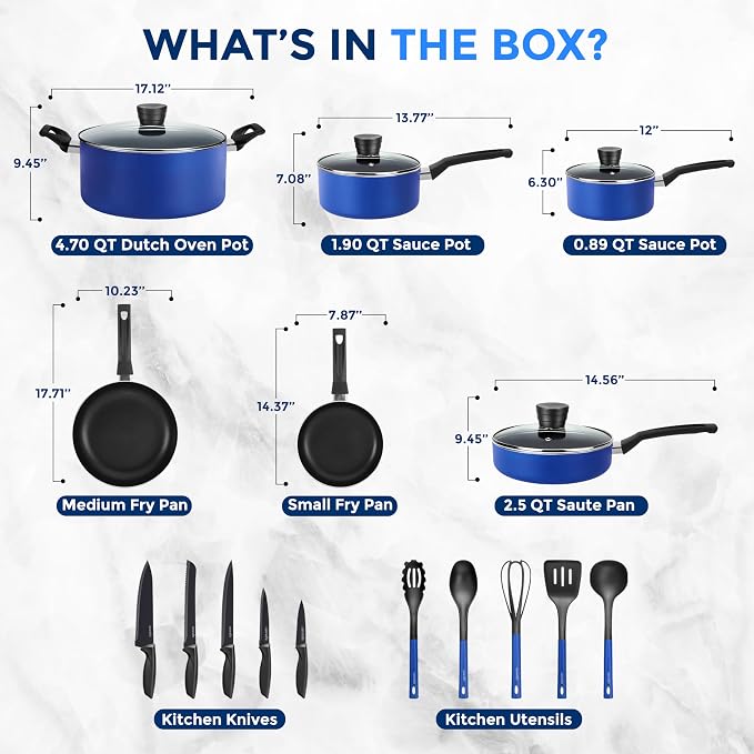 SereneLife 20-Piece Blue Cookware Set - Image 3