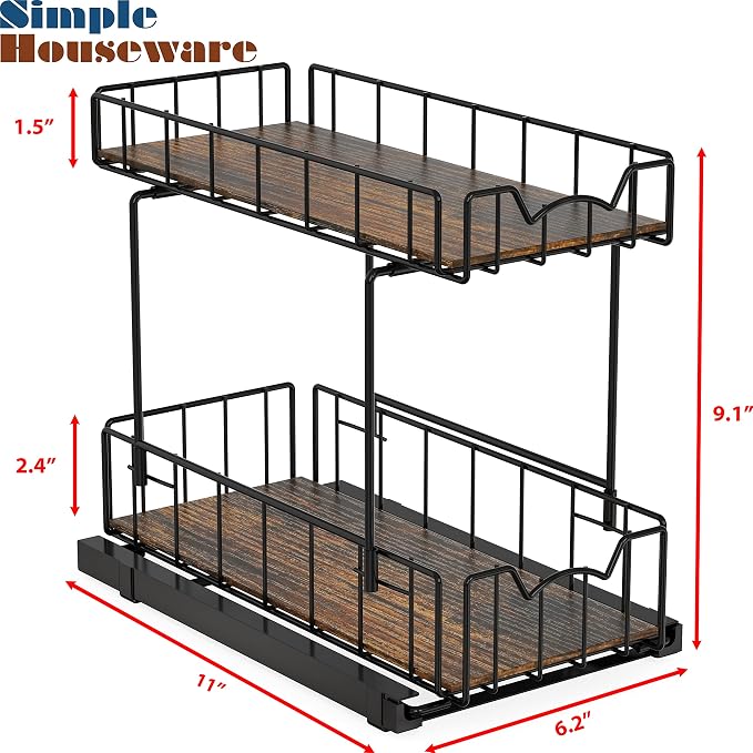 Simple Houseware 2-Tier Spice Rack Slide Out Wire Basket Drawer Organizer - Image 5