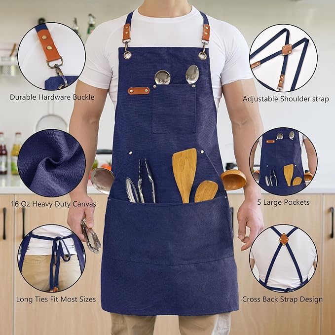 Aoomzoon Canvas Aprons for Men Chef Apron, Work Apron - 16oz Heavy Duty Cross - Image 4