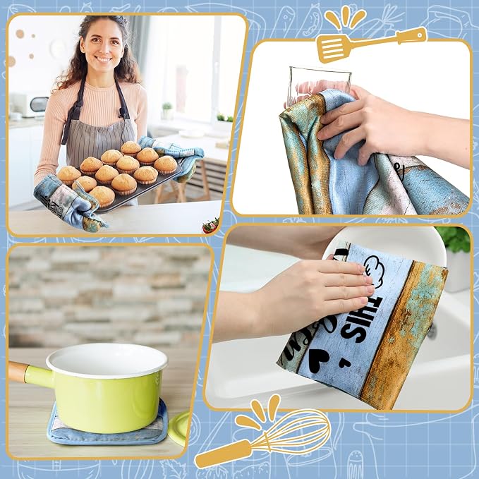 Fourluoo 10 Pcs Farmhouse Kitchen Decor and Accessories Set 4 Kitchen Towels 2 - Image 6