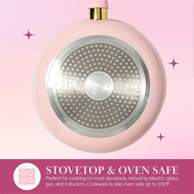Paris Hilton Epic Nonstick Pots and Pans Set, Tempered Glass Lids, Soft Touch - Image 6