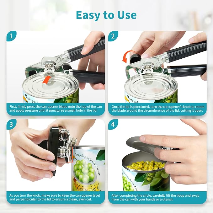 Ultrean Manual Can Opener Bottle Opener, Heavy Duty Stainless Steel Smooth Edge - Image 6