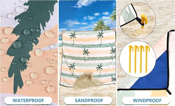 HIHOHO Beach Blanket Waterproof Sandproof Extra Large Beach Mat 79" X - Image 3