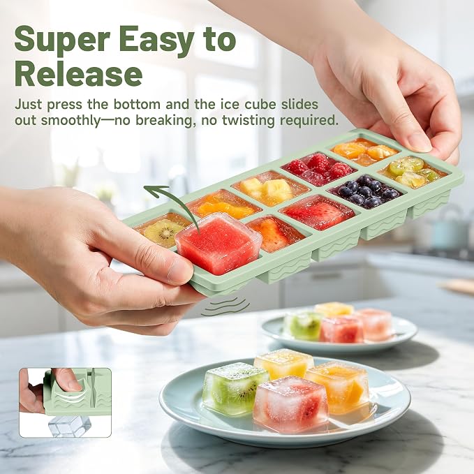 Aopigavi 2-Pack Ice Cube Trays, 10 Cubes 2 Tbsp. Silicone Freezer Molds - Image 6