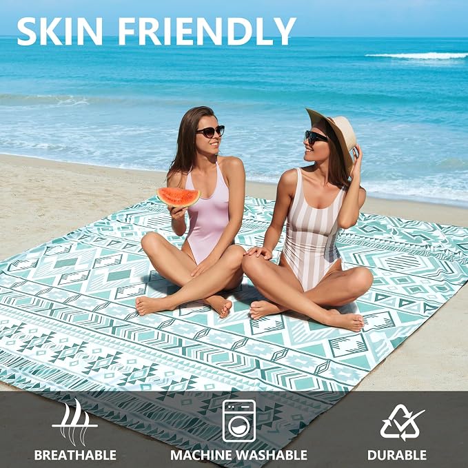 WIWIGO Beach Blanket Waterproof Sandproof Beach Mat 79" X 83"/10'x9'for 2-8 - Image 4