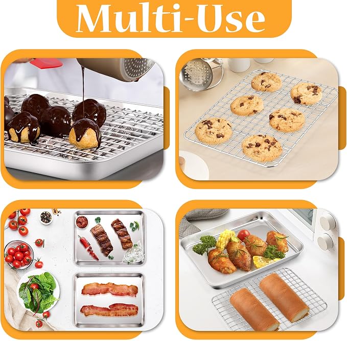 TeamFar Toaster Oven Pan with Rack Set, Non-Toxic & Heavy-Duty, Dishwasher Safe - Image 6