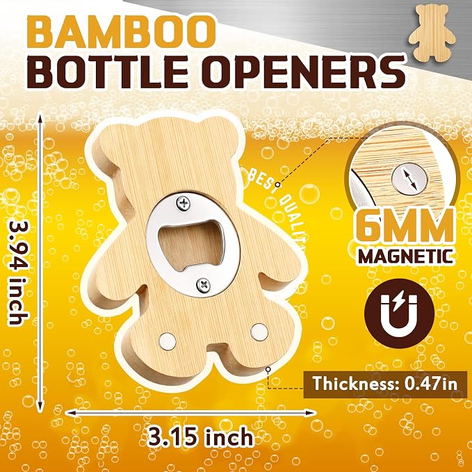 Vesici 24 Pcs Magnetic Bottle Opener 2.5" DIY Bamboo Bear Shape Baby Shower - Image 2