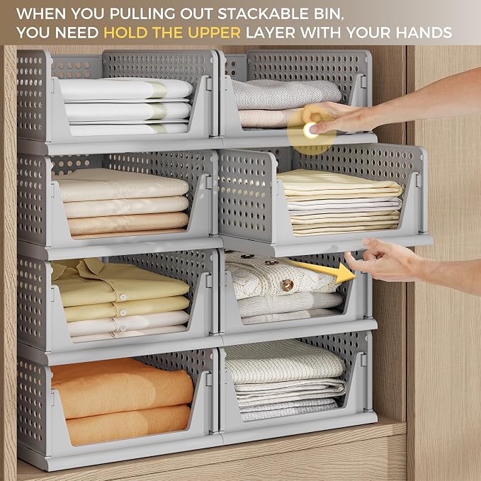 Pinkpum 8 Pack Closet Organizers and Storage Plastic Stackable Storage Bins - Image 3