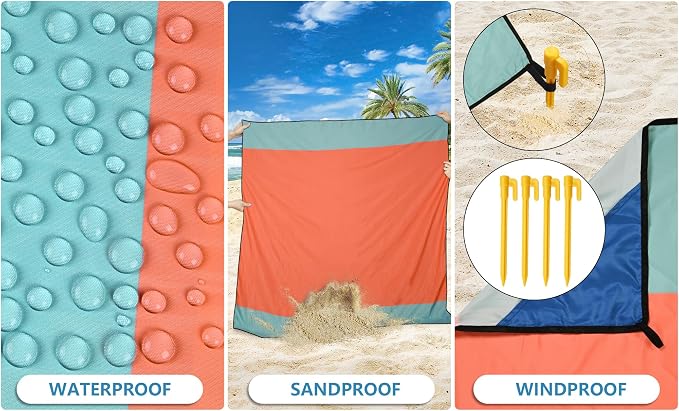 HIHOHO Beach Blanket Waterproof Sandproof Extra Large Beach Mat 79" X - Image 3