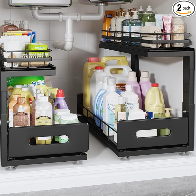 Under Sink Organizer Upgrade To Professional Rails, 2-Tier Dual Pull Out by UnderSinkOrganizer