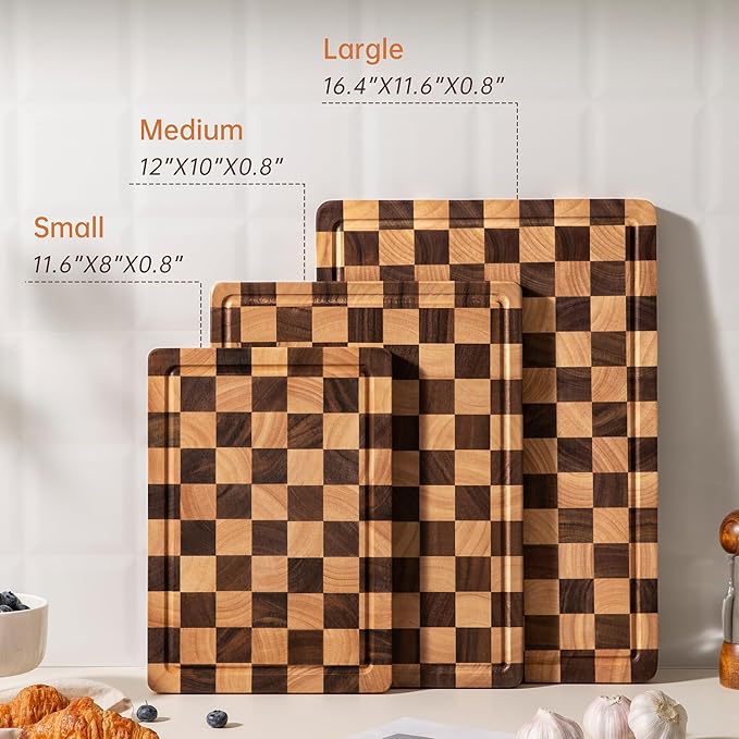 Checkered Cutting Boards for Kitchen, Wooden Cutting Board Set, Acacia Chopping - Image 2