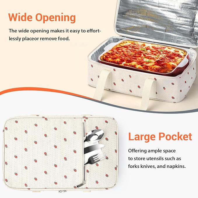 Insulated Casserole Carrier for Hot or Cold Food, Pie Carrier Bag Lunch Bag - Image 5
