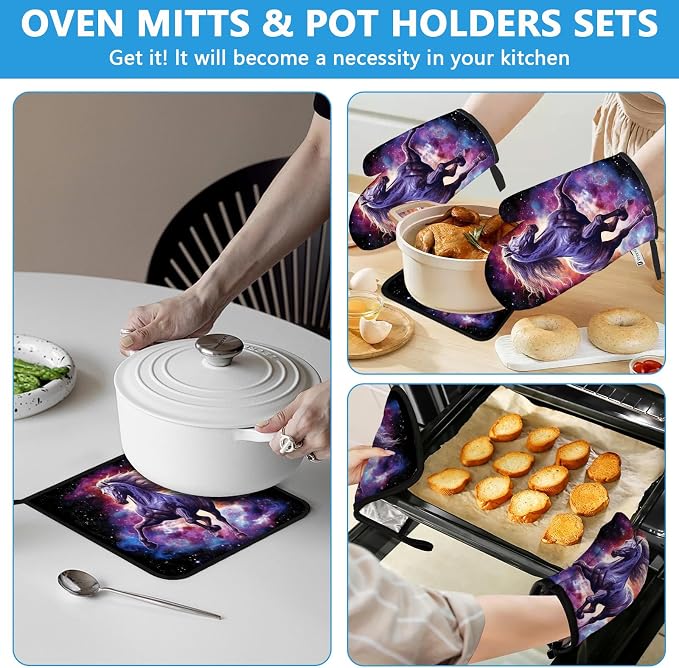 Horse Purple Galaxy Space Oven Mitts and Pot Holders Sets Heat Resistant 4Pcs - Image 6