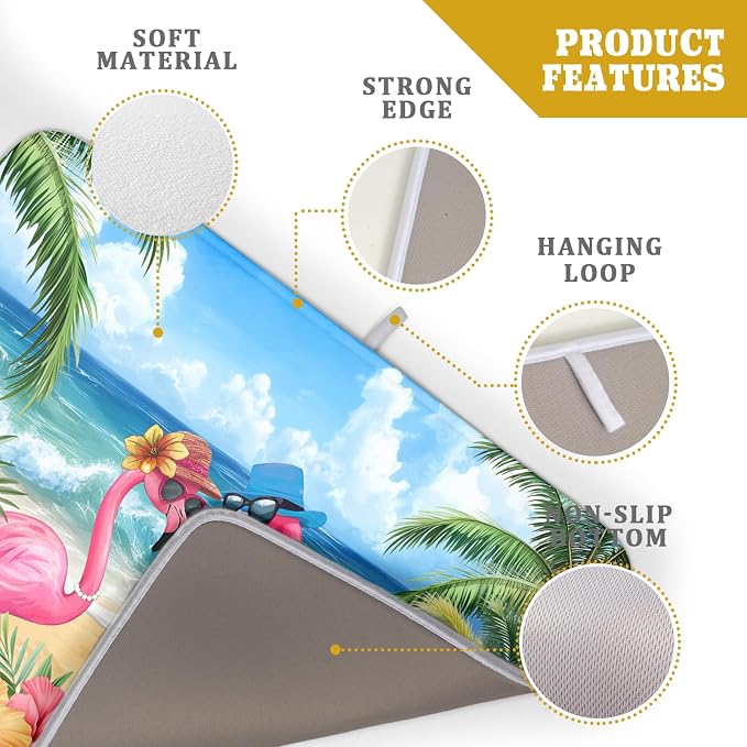 Summer Flamingos Dish Drying Mat 18x24 inch Tropical Beach Microfiber Washable - Image 4