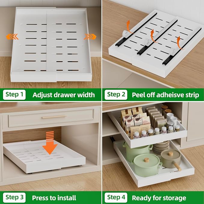 PAKETA 4 Pack Expandable Pull Out Cabinet Organizer, Upgrade 3 Slide Rails - Image 6
