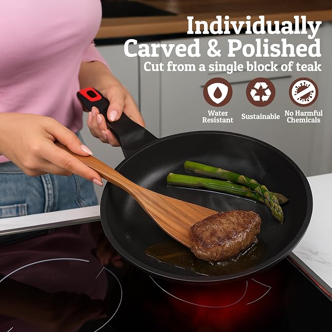 PriorityChef Wooden Spoons for Cooking, Premium 8pc Teak Wood Utensil Set - Image 5