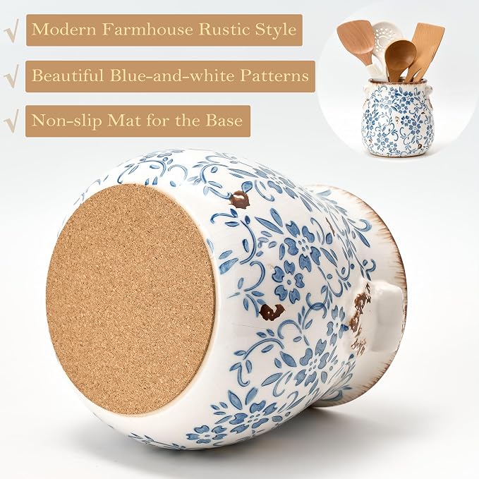 Utensil Holder for Kitchen Counter, Modern Farmhouse Rustic Cooking Utensil - Image 4