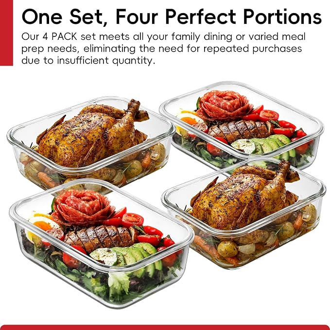 4 Pack 8 Cups/ 63oz Large Glass Storage Containers - Image 2