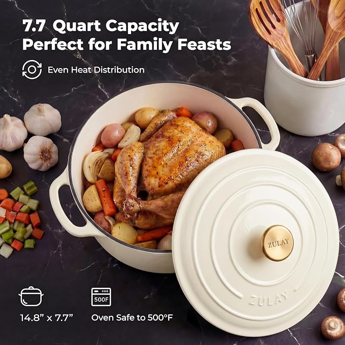 Zulay Kitchen 7.7 Quart Enameled Cast Iron Dutch Oven Pot - Image 6