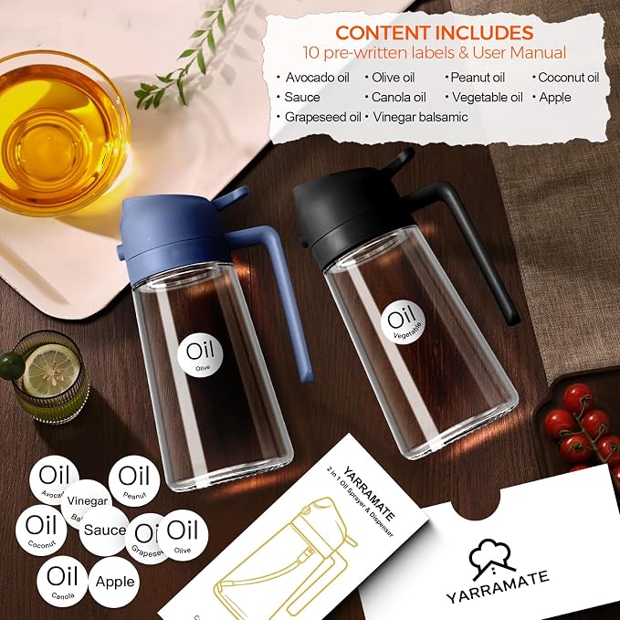 YARRAMATE 2Pcs 16oz/470ml Glass Olive Oil Sprayer - Image 2